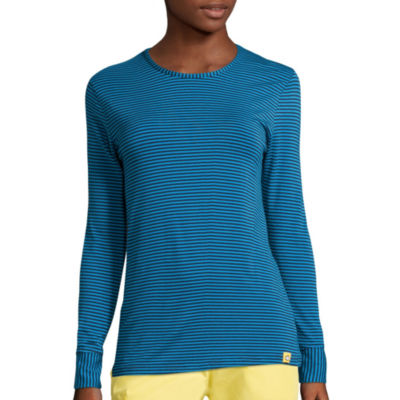 Wink® Layers 2079 Striped Womens Round Neck Long Sleeve Tag Free Stretch Fabric Scrub Top
