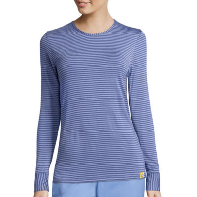 Wink® Layers 2079 Striped Womens Round Neck Long Sleeve Tag Free Stretch Fabric Scrub Top