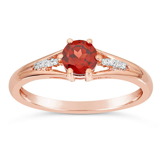 Womens Diamond Accent Genuine Red Garnet 10K Gold Round Cocktail Ring