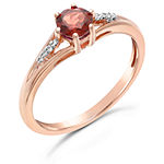 Womens Diamond Accent Genuine Red Garnet 10K Gold Round Cocktail Ring