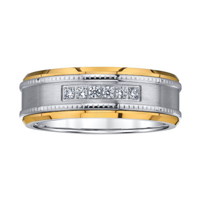 Mens 8MM 1/8 CT. T.W. Natural White Diamond Tungsten Wedding Band