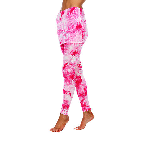 White Mark Tie Dye Womens Mid Rise Full Length Leggings, Large, Pink