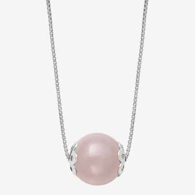 Womens Genuine Pink Quartz Sterling Silver Pendant Necklace