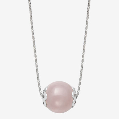 Womens Genuine Pink Quartz Sterling Silver 18 Inch Pendant Necklace