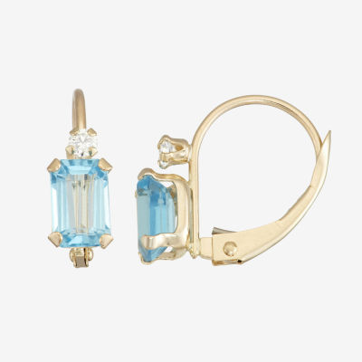 Genuine Blue Topaz 10K Gold Drop Earrings