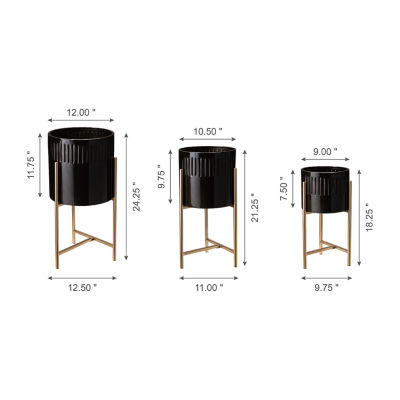 Glitzhome Set Of 3 Glossy Black Metal Planter Stands