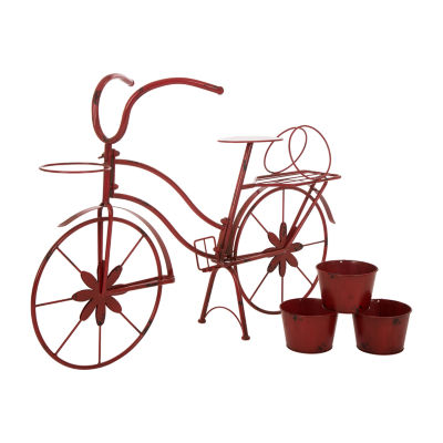 Glitzhome 26"H Metal Red Bicycle Planter Stands