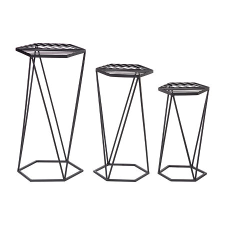 Glitzhome Set Of 3 Black Metal Planter Stands, One Size, Black