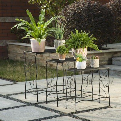 Glitzhome Set Of 3 Black Metal Planter Stands