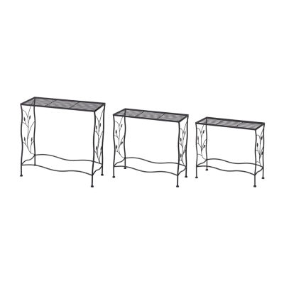 Glitzhome Set Of 3 Black Metal Planter Stands