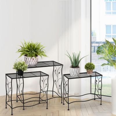 Glitzhome Set Of 3 Black Metal Planter Stands