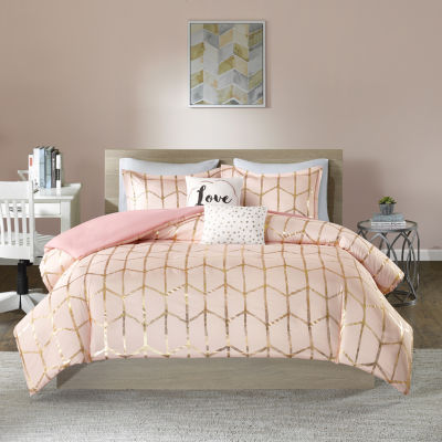 Intelligent Design Khloe Metallic Printed Duvet Cover Set with decorative pillows