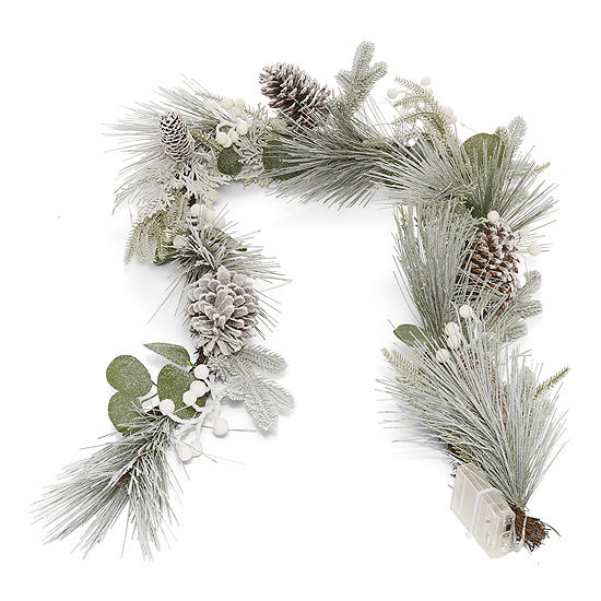 North Pole Trading Co. Flocked White Berry Pre-Lit Indoor Christmas Garland