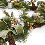 North Pole Trading Co. Green Velvet Silver Glitter Pre-Lit Indoor Christmas Garland