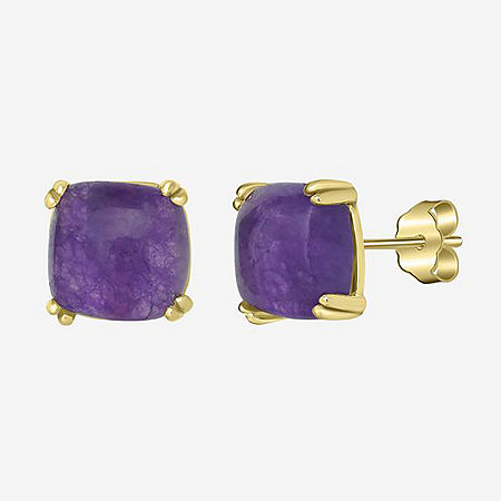 Silver Treasures 14K Gold Over Silver 7mm Square Stud Earrings, One Size, Amethyst