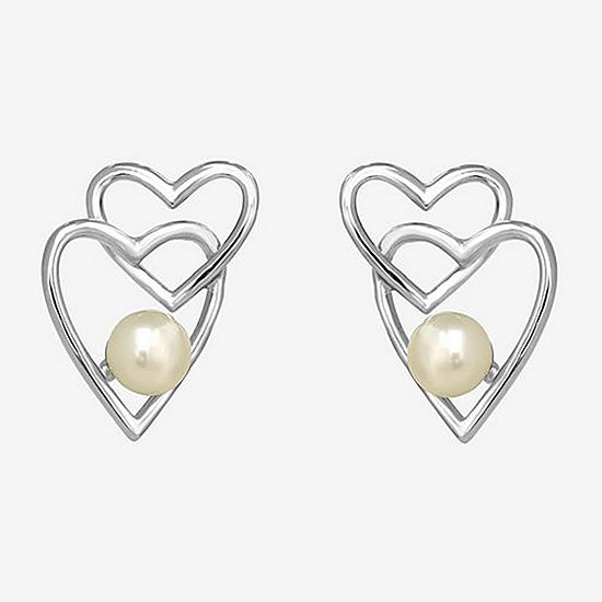 Silver Treasures Simulated Pearl Sterling Silver 16mm Heart Stud Earrings