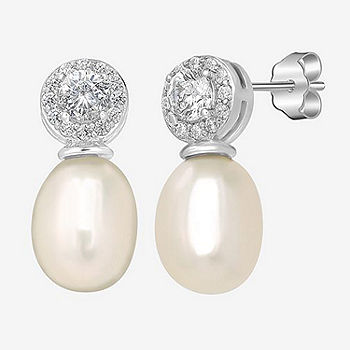 Sterling Silver Round Drop Pearl Earrings Sterling Silver Round Drop Pearl Earrings