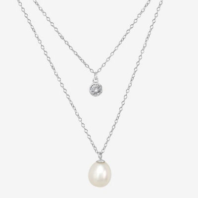 Silver Treasures Womens White Cubic Zirconia 18 Inch Strand Necklace