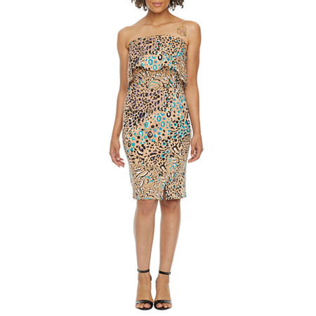 Bold Elements Sleeveless Abstract Midi A-Line Dress, Small , Brown