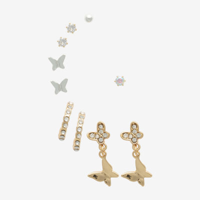 Mixit Hypoallergenic Two Tone Stud And Huggie Womens Cubic Zirconia Butterfly Hypoallergenic 5 Pair Earring Set