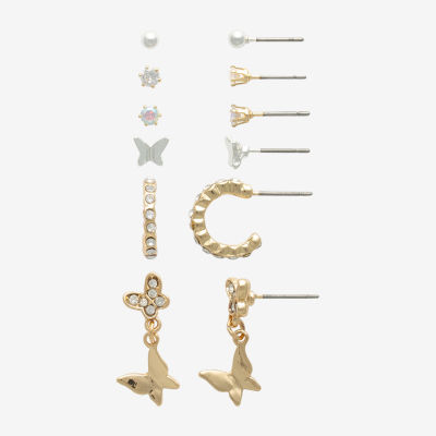Mixit Hypoallergenic Two Tone Stud And Huggie Womens Cubic Zirconia Butterfly Hypoallergenic 5 Pair Earring Set