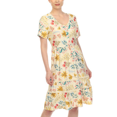 White Mark Womens Short Sleeve Floral Fit + Flare Dress