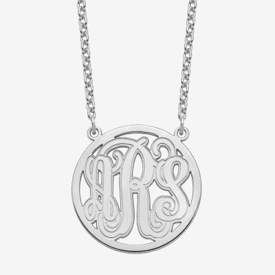 Personalized Initial Etched Outline Monogram 26mm Circle Pendant Necklace