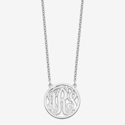 Personalized Initial Etched Outline Monogram 26mm Circle Pendant Necklace