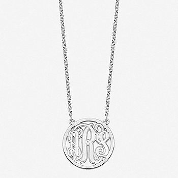 Personalized Initial Etched Outline Monogram 26mm Circle Pendant Necklace,  Color: White - JCPenney
