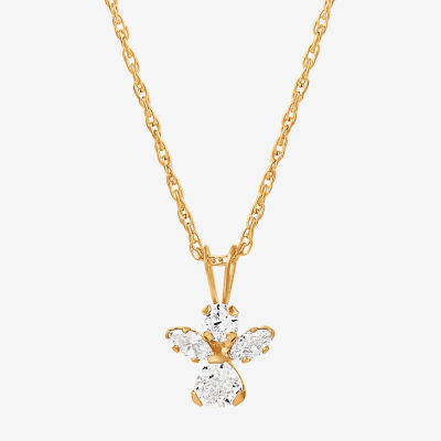 14K Gold White Cubic Zirconia Angel Pendant Necklace