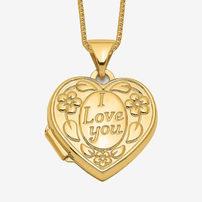 "I Love You" Womens 14K Gold Heart Locket Necklace