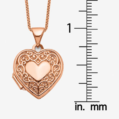 Floral Womens 14K Rose Gold Heart Locket Necklace