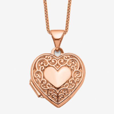 Floral Womens 14K Rose Gold Heart Locket Necklace