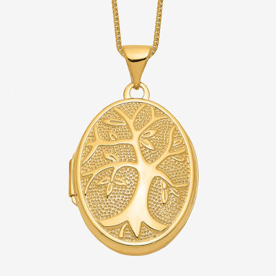 Tree Of Life Womens 14K Gold Oval Locket Necklace