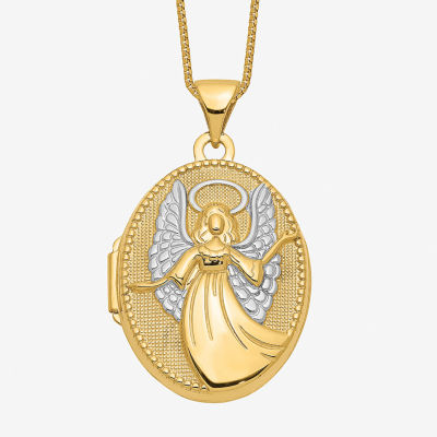 Womens 14K Gold Angel Oval Locket Necklace