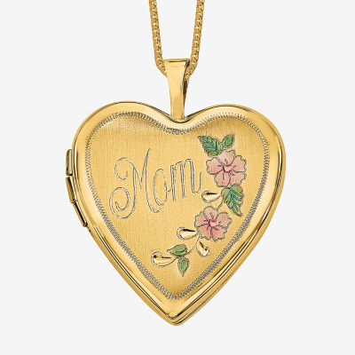 Mom" Womens 14K Gold Heart Locket Necklace