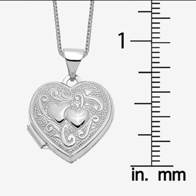 Floral Womens 14K White Gold Heart Locket Necklace