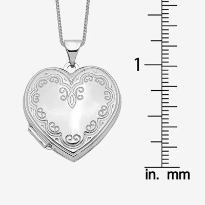 Floral Womens 14K White Gold Heart Locket Necklace