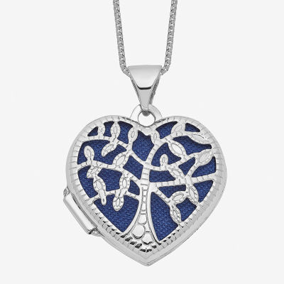Tree Of Life Womens 14K White Gold Heart Locket Necklace