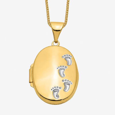 Womens 14K Two Tone Gold Oval Locket Necklace