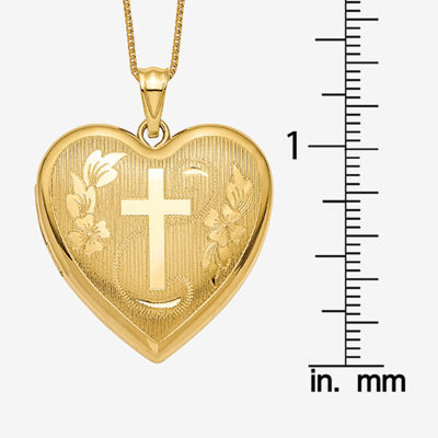 Womens 14K Gold Cross Heart Locket Necklace