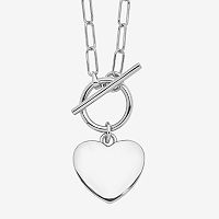 Womens 17 Inch Sterling Silver Link Necklace Heart, One Size