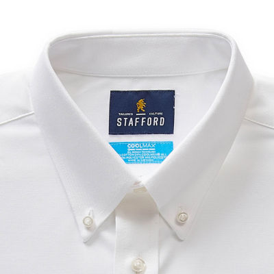 Stafford Big and Tall Coolmax All Season Oxford Mens Button Down Collar Long Sleeve Stretch Fabric Wrinkle Free Dress Shirt