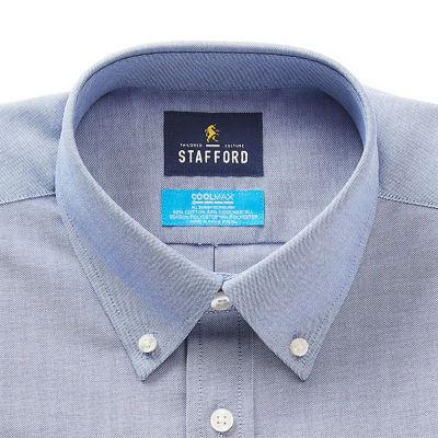 Stafford Big and Tall Coolmax All Season Oxford Mens Button Down Collar Long Sleeve Stretch Fabric Wrinkle Free Dress Shirt