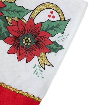 Merry Poinsettia Ribbon and Embroidered Christmas Stocking