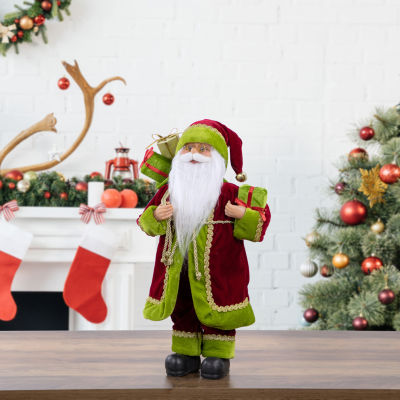 16'' Grand Imperial Red and Green Santa Claus with Gift Bag Christmas Figure