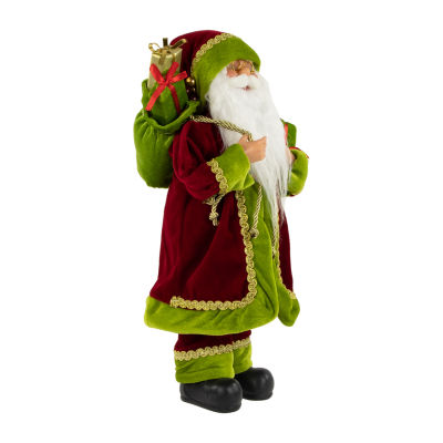 16'' Grand Imperial Red and Green Santa Claus with Gift Bag Christmas Figure