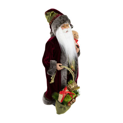 16'' Burgundy Santa Claus with Gift Bag Christmas Figure