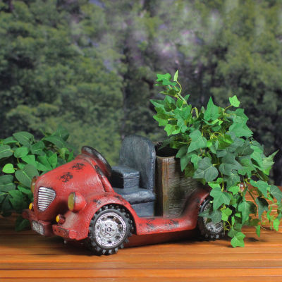14.5'' Red Vintage Car LED Lighted Solar Powered Outdoor Garden Patio Planter