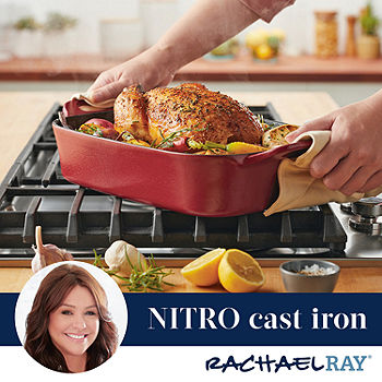 Rachael Ray Nitro Cast Iron Roasting Pan, 9-Inch x 13-Inch, Red